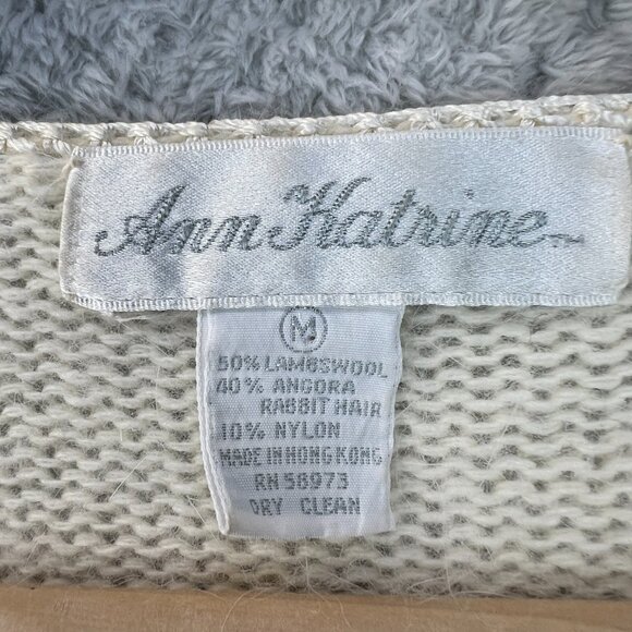 Vtg 80s Ann Katrine Womens Sweater Lambs Wool Angora Dolman Pearl Lace V-Neck Md - Picture 5 of 13